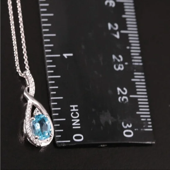 3 PIECES-Blue & White Topaz 925 Strlng Silver Necklace, Bolo Bracelet & Earrings - Picture 2 of 8